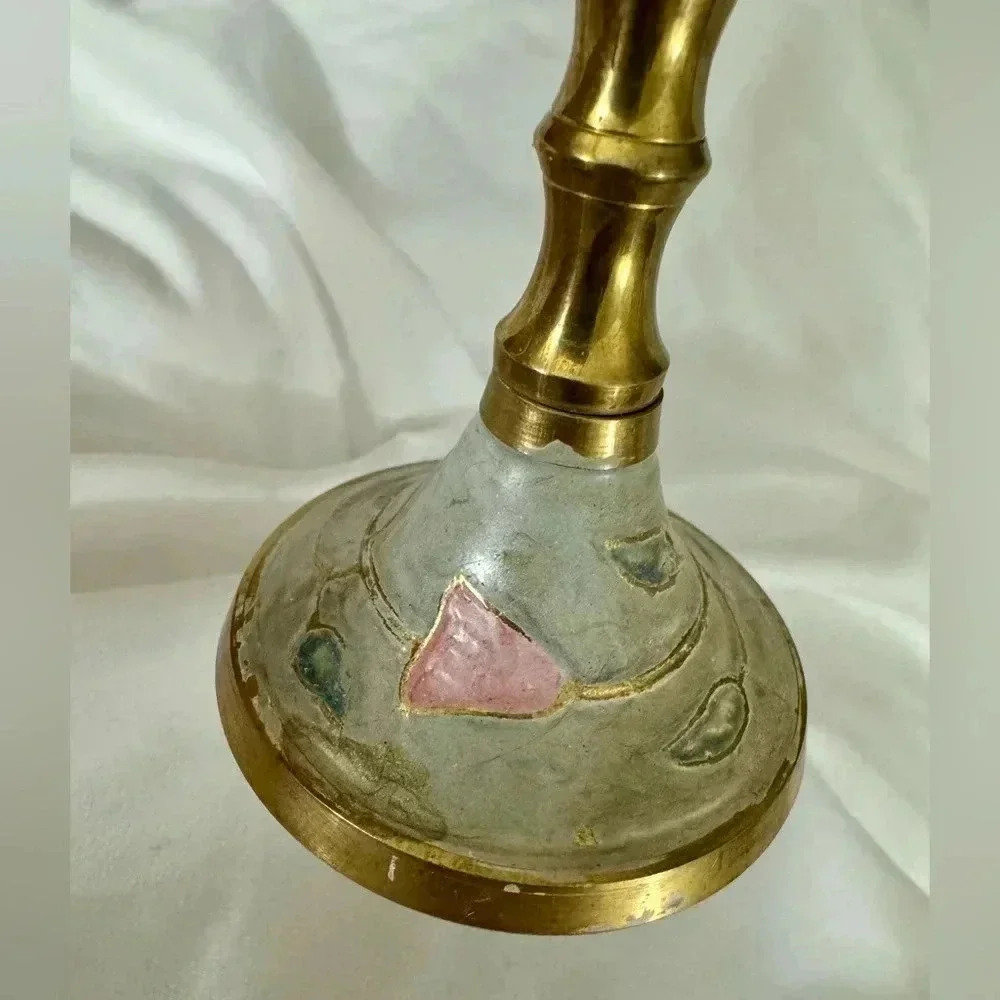 Vintage Brass Etched Taper Candlestick MCM 80’s 90’s Decor Cottagecore Granny - Picture 3 of 12